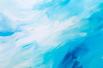 This abstract painting features a calming blend of blue and white, with smooth gradient transitions and a textured appearance. The brushstrokes create a serene and fluid scene reminiscent of a bright,