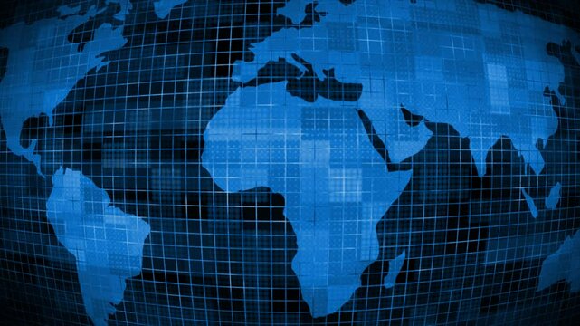 Royal blue color futuristic world map geographical background, hi-tech map of planet earth on black background