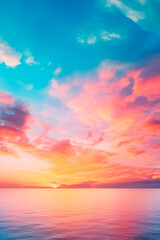 Obraz premium A fantasy sunset sky with vibrant colors and dramatic clouds, creating a breathtaking and serene panoramic view.