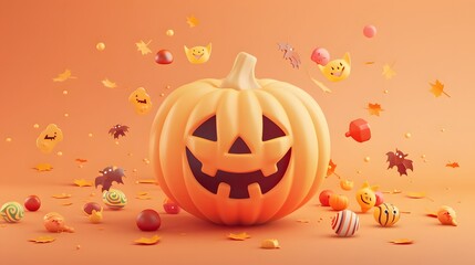 cute pumpkin with colorful candy 