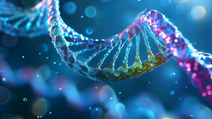 Fototapeta premium closeup of spiral DNA molecules structure, biotechnology science concept background