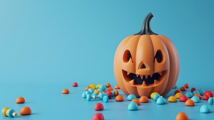 cute pumpkin with colorful candy 
