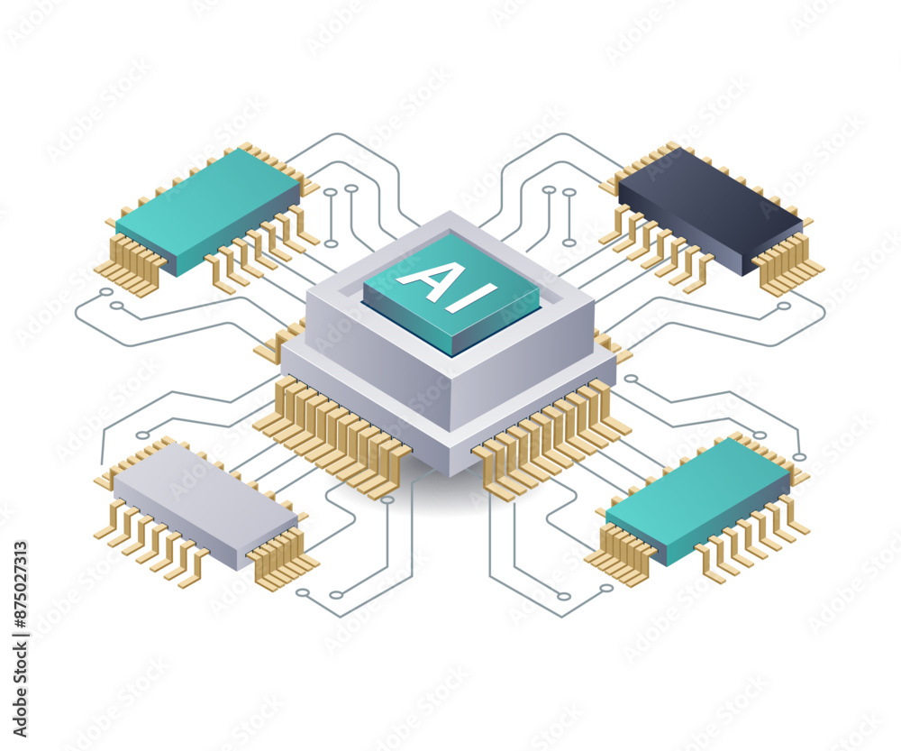 Fototapete artificial intelligence data network technology system