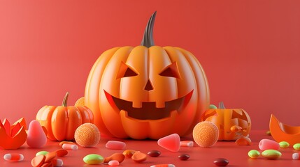 cute pumpkin with colorful candy 