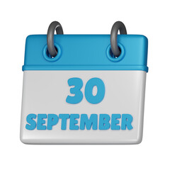 30 September calendar 3d icon