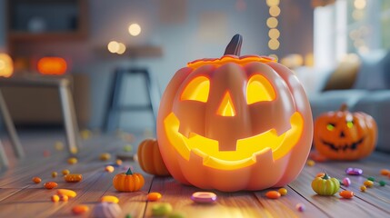 cute pumpkin with colorful candy 