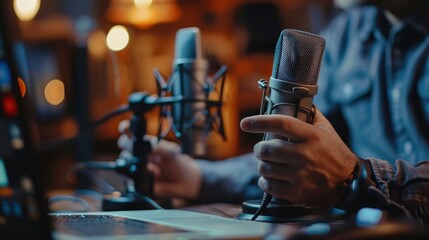 Close-up of a podcaster's hands gesturing while explaining a concept