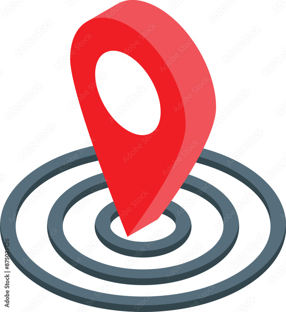 Poster red location pin pointing inside multiple circles target representing finding the right place