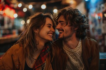 A Couple Giggling While Dancing Together in a romantic mode smiling on the faces