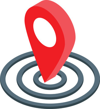 Red location pin pointing inside multiple circles target representing finding the right place