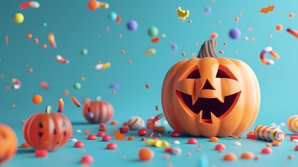 cute pumpkin with colorful candy 