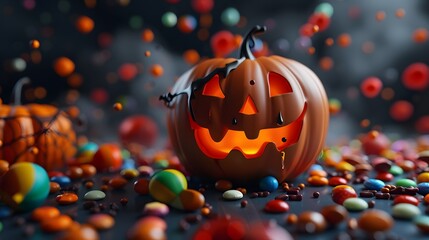 cute pumpkin with colorful candy 