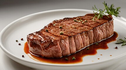 closeup delicious beef steak with white background
