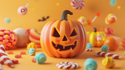 cute pumpkin with colorful candy 