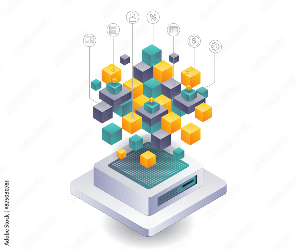 Aufkleber blockchain technology network in business systems