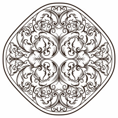 Isolated ornamental design. Ornamental elements for your designs. Black and white colors. Floral carving decoration for postcards, invitations, social media or wedding.