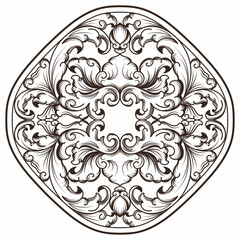 Isolated ornamental design. Ornamental elements for your designs. Black and white colors. Floral carving decoration for postcards, invitations, social media or wedding.