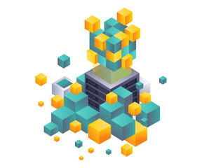 Blockchain server technology isometric illustration