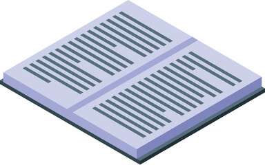 Open book is lying down with pages open displaying neat text in an isometric view