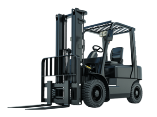 Powerful Black Forklift Truck Isolated on Transparent Background, Generative AI. 