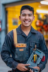 Portrait of a smiling construction worker with tools