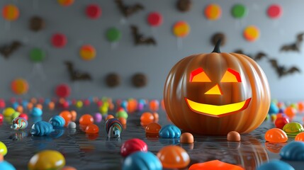 cute pumpkin with colorful candy 