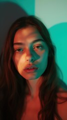 A woman with long brown hair looks directly at the camera