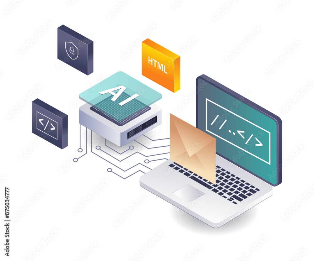 Aufkleber Artificial Intelligence in Pixel Programming Language Data