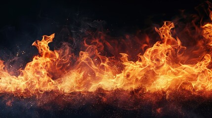 Fire flames against a stark black background, captured in a high-resolution photograph, illustration background