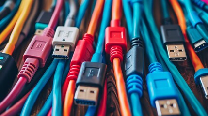 A Close-Up of Colorful USB Cables.