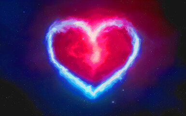 heart nebula in space with coloful background and stars for love and romance