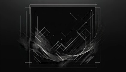 Obraz premium Abstract black background 14 for design and presentations with squares, straight and wavy lines