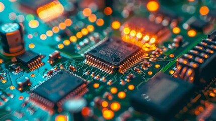 Obraz premium Closeup of Circuit Board with Orange LEDs.