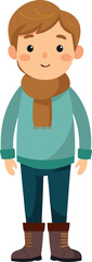 Fototapeta premium Cute Boy Character Wearing Scarf and Boots Illustration