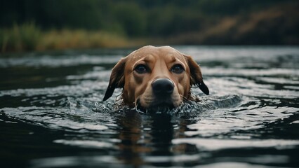 A dog swimming in the water