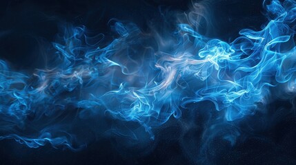 Blue flames rising against a dark black background, mysterious and intense, illustration background