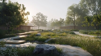 A conceptual visualization of smart cities powered by BIM, featuring integrated transportation networks and sustainable practices