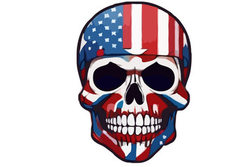 Fototapeta premium A skeleton shines in American flag colors, perfect for 4th of July, Christmas, and Halloween t-shirt designs with a dash of USA pride and festive cheer. 