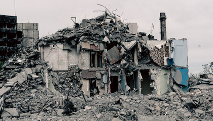 destroyed houses in a city lost in the war in Ukraine