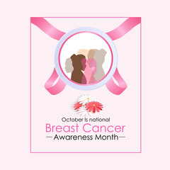 Breast Cancer Awareness Month in October. greeting card, poster, banner, Vector Template. Holiday Concept