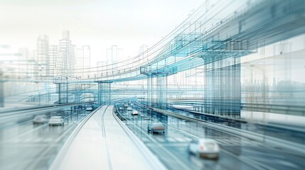 Obraz premium A digital simulation of a BIM-guided transportation infrastructure project, featuring traffic flow optimization and urban mobility solutions