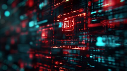 Abstract Digital Interface with Red and Blue Lights.