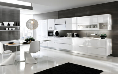 Fototapeta premium Modern Oasis A White Kitchen Designed for Comfort and Style 