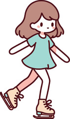 Girl Ice Skating Hand Drawn Illustration