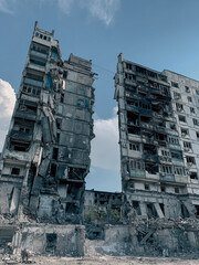 destroyed houses in a city lost in the war in Ukraine