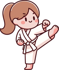 girl with ponytail practicing Taekwondo illustration