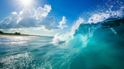 Fototapeta premium bord de mer avec eau turquoise et vagues