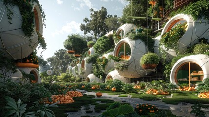 Obraz premium A BIM-enhanced visualization of a futuristic urban farm, showcasing sustainable agriculture practices and food production technologies