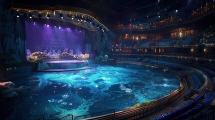 A digital replica of a BIM-guided entertainment venue, optimizing stage design and audience experience