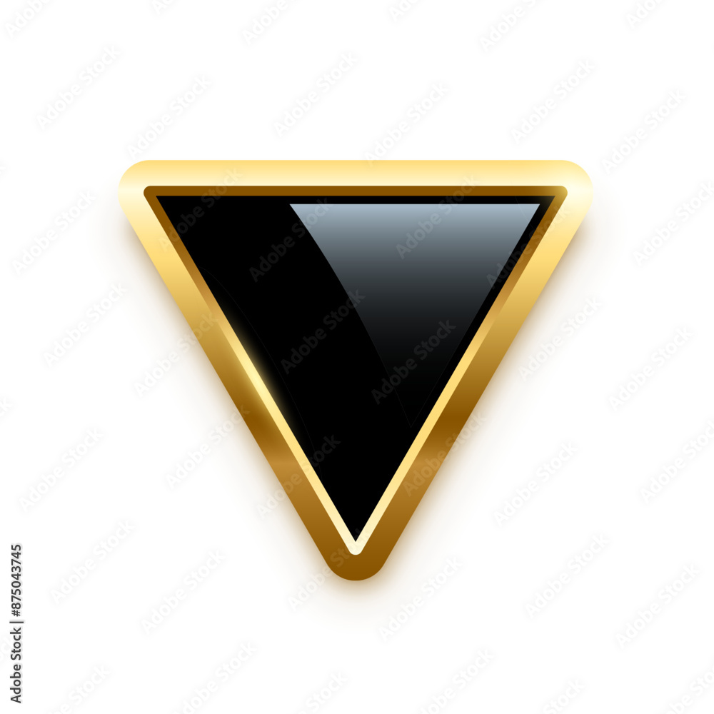 Wall mural black triangle button with golden frame vector illustration. 3d glossy elegant design for empty labe